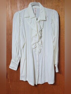 Free People Button-Up Long Sleeve Blouse With Ruffles Size XS (1556)